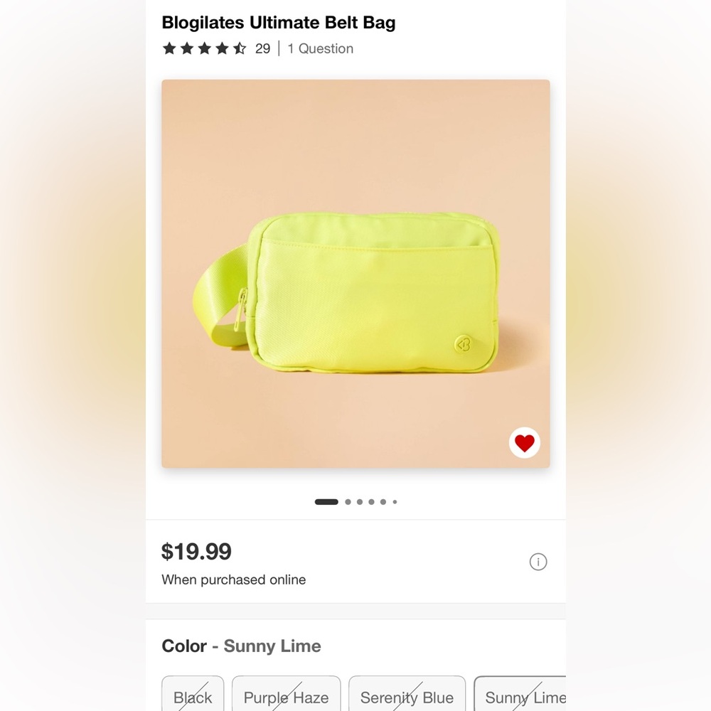 Blogilates belt bag sunny lime new